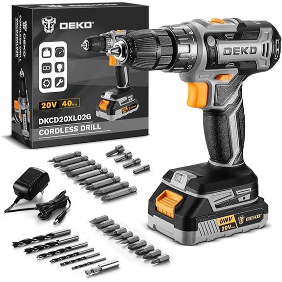 DEKO 20V Cordless Drill Set with Battery & Charger