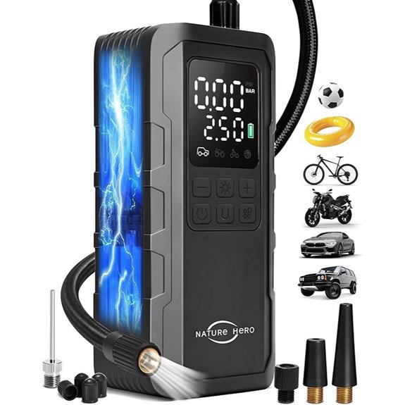 Cordless Tire Inflator with Gauge and LED Lights