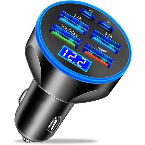 USB-C Car Charger 6-in-1 with 250W Display