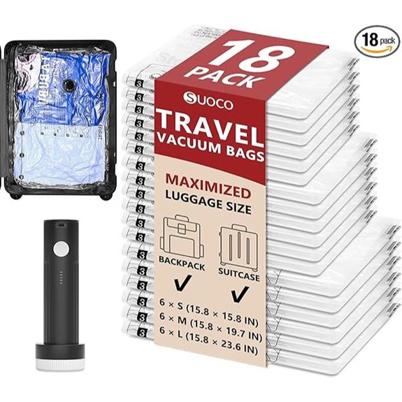 18 Pack Travel Vacuum Storage Bags with Rechargeable Pump