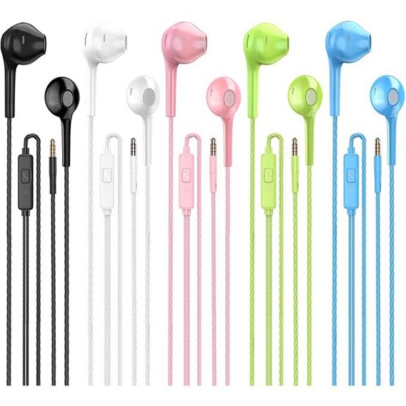 Five Pack Earbuds with Microphone 3.5mm wired stereo bass