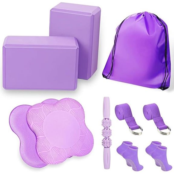 Yoga Block Set with Accessories: Knee Pads Roller Socks Bag